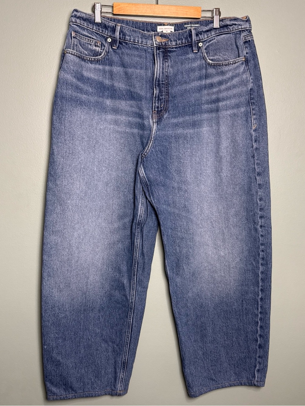 Good American Good Barrel Relaxed High-Rise Jeans Tapered Size 15 Indigo740